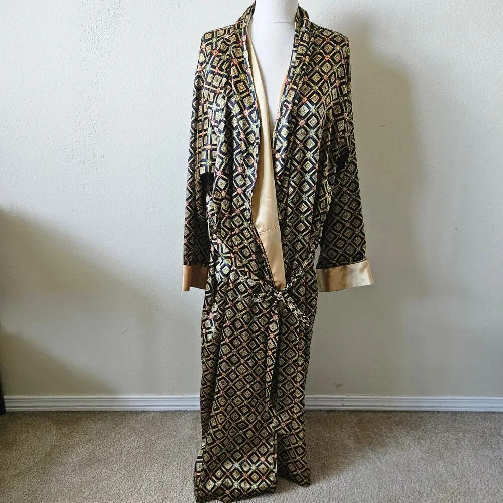Vintage Victoria's Secret Robe Gold and Black Medium - Picture 11 of 13